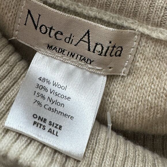 Note di Anita Sweater Wool Cashmere Blend Neutral‎ Italian Knit Womens One Size - Picture 2 of 12